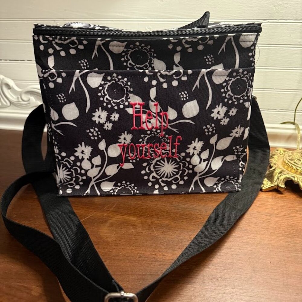 Embroidered Thirty One Black and‎ White Floral Insulated Cooler Out n' About